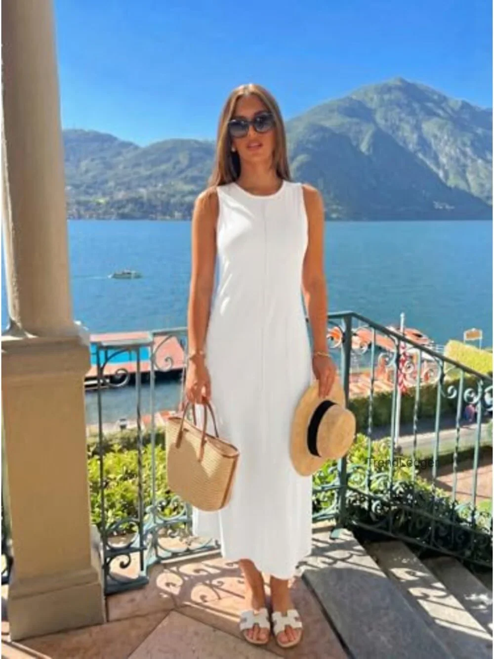 Casual Sleeveless Maxi Sundress with Pockets, Loose Fit, Crewneck